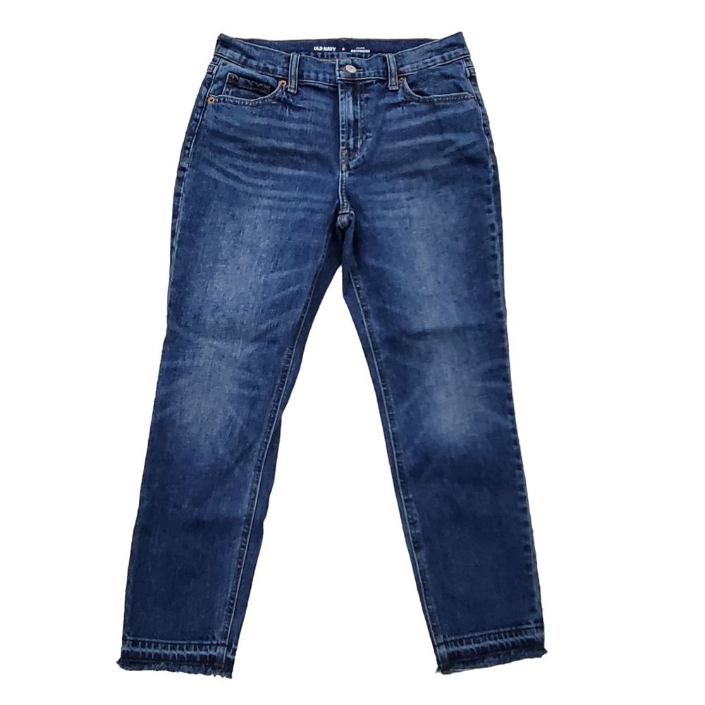 Old Navy Womens High Rise Boyfriend Jeans‎ Sz 0 Mid Rise Medium Wash Raw Hem